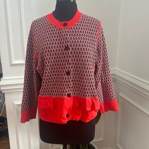 Ann Taylor Orange Black Print Button Cardigan